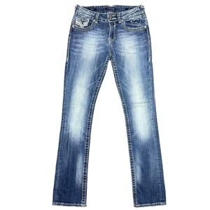 Vigoss The Dallas Straight Leg Mid Rise Embellished Denim Jeans Size 4 Length 33